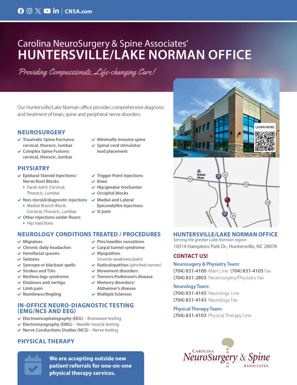 cnsa_huntersville_referral_sheet1 Carolina NeuroSurgery & Spine Associates